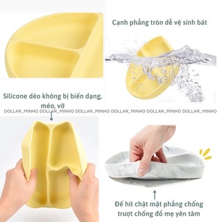 Khay ăn dặm 3 ngăn có đế hít chống đổ bằng silicon cho bé ăn dặm Dollar Minho