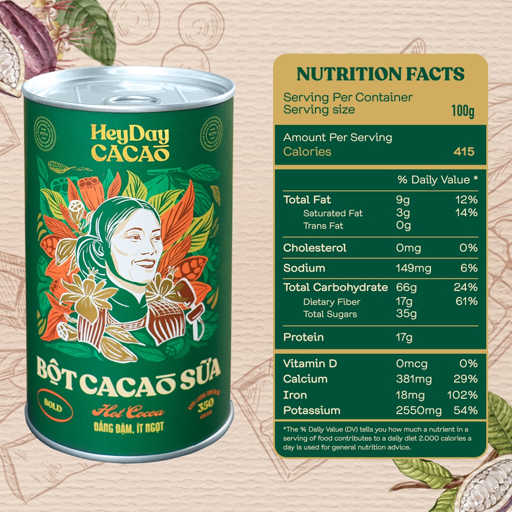 Ảnh Lon 350g - Bột cacao sữa Bold gu đắng đậm, ít ngọt – Heyday Cacao 3