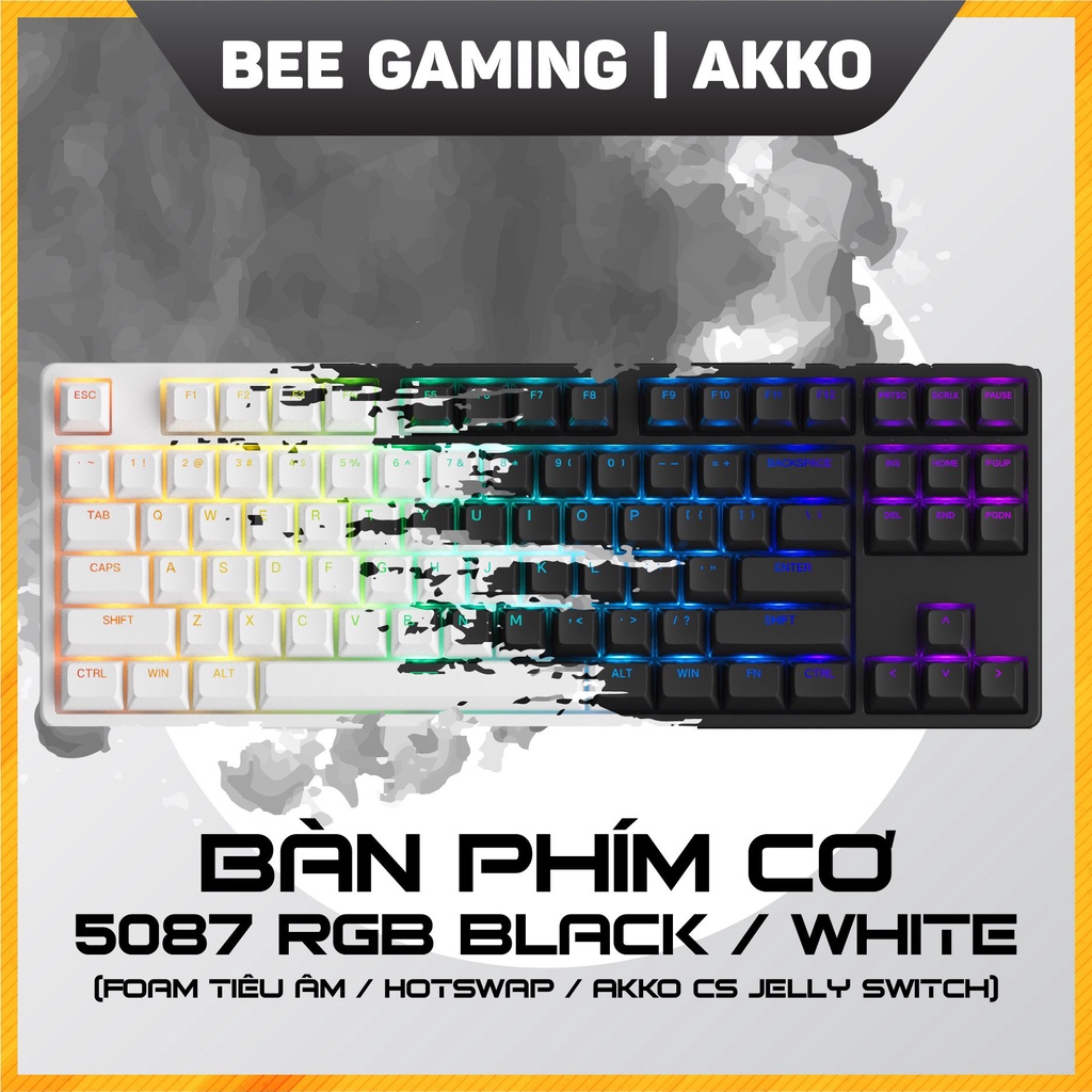Bàn phím cơ AKKO 5087 RGB - Black / White (Hotswap / ASA Profile / Foam ...