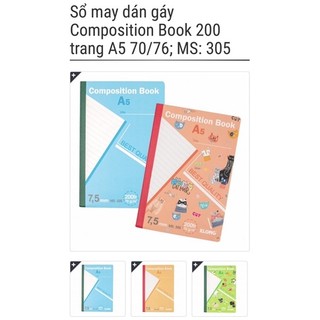KLONG - Sổ/ vở kẻ ngang gáy may Composition Book 200 trang A5 70/76; MS: 305 🐻💕