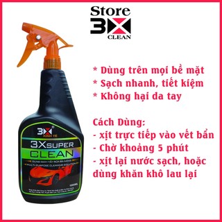 DUNG DỊCH RỬA XE 3X SUPER CLEAN  1000ML VÀ OCEAN 500ML TẨY DẦU NHỚT RỈ SÉT DÙNG TRÊN MỌI BỀ MẶT