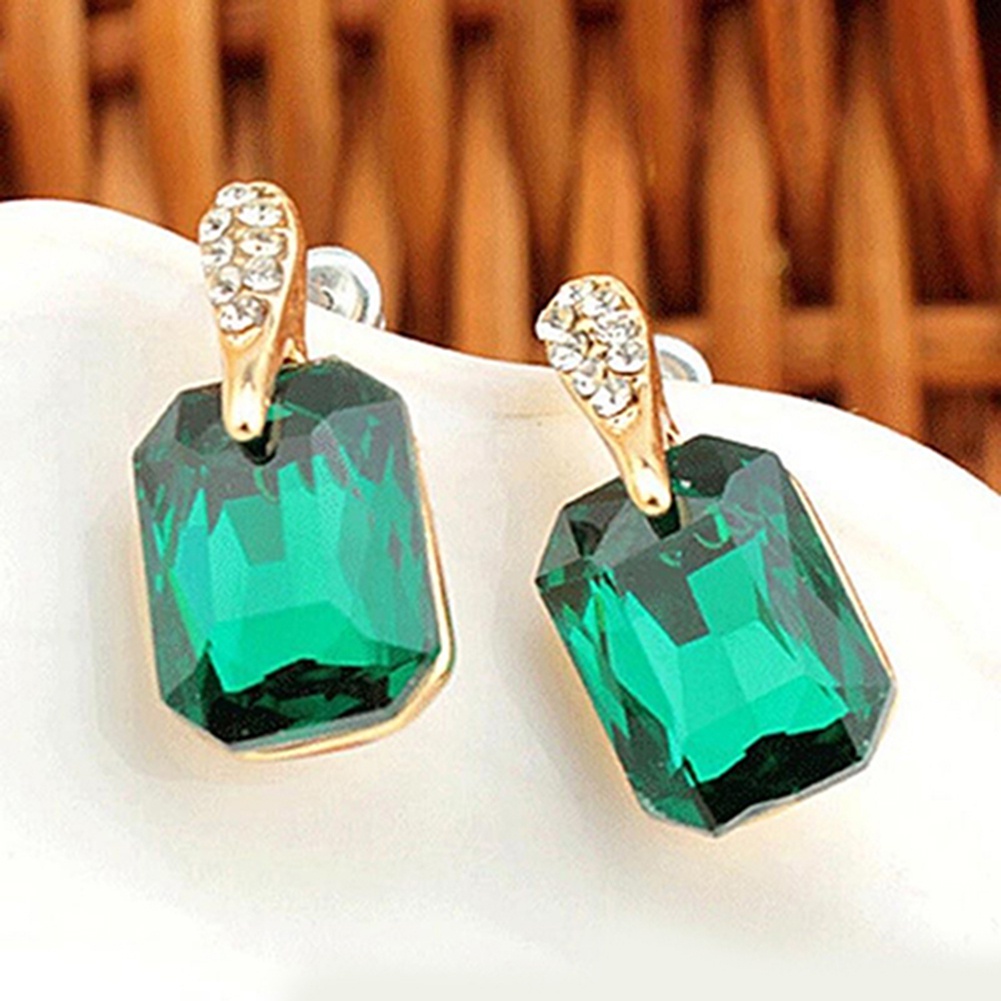 Đôi Khuyên Tai Hình Chữ Nhật Đính Đá Thanh Lịch Cho Nữ