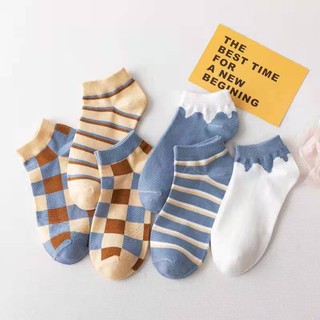 Set 5 Đôi Tất Nữ Cotton Phối Kẻ Caro..