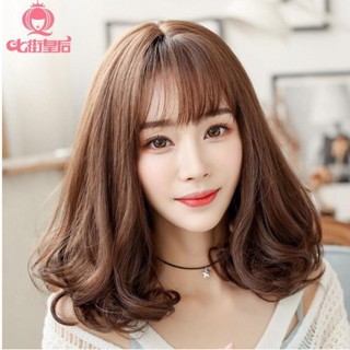 Tóc giả nguyên đầu ngang vai xoăn mái bằng Hamin