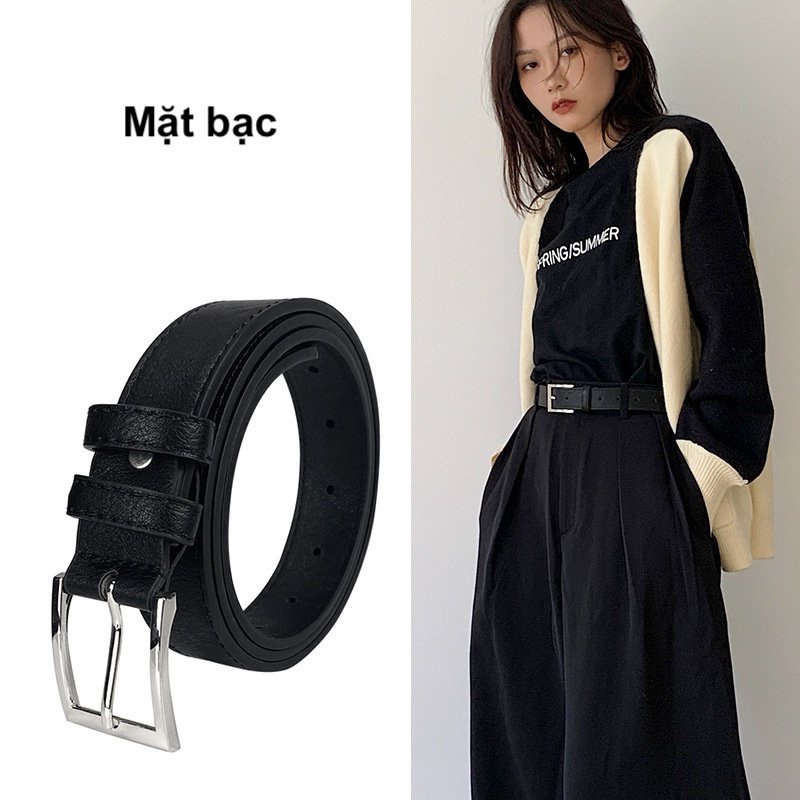 Thắt lưng nam nữ Hàn Quốc BIGSIZE mặt vuông BUCKLE Unisex da đẹp Max Dây nịt lưng thời trang Horizon bản 2.8cm Da Sần