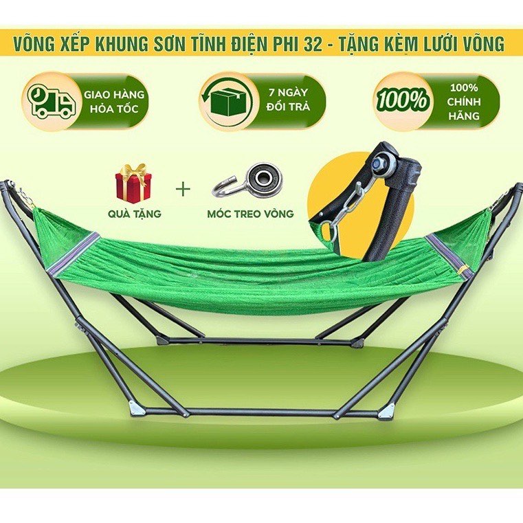 Võng xếp inox khung vuông chính hãng giá rẻ kèm lưới cán thép chịu tải ...