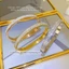 Vòng tay titan không gỉ mạ vàng 18k thiết kế 3 hàng đá lấp lánh thời trang sang trọng dành cho nữ