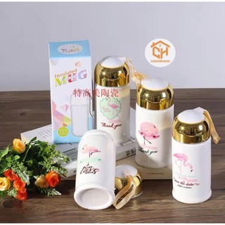 Bình Nước Sứ, Cốc Sứ Nắp Vặn Chịu Nhiệt Cam Homeware