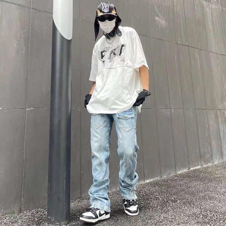 Unisex White Black Jeans Hiphop Oversize From – 6