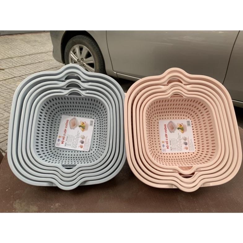 Bộ Rổ Chậu Ráo Nước 2 Lớp Cao Cấp Tiện Lợi,Rổ Đựng Rau, Hoa Quả, Nhựa ...
