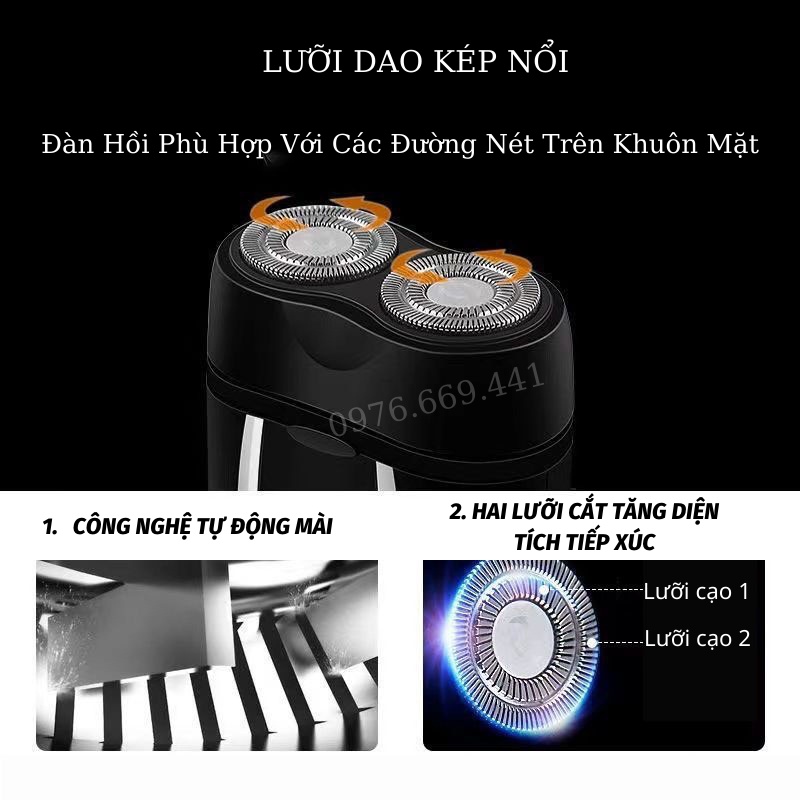 Máy Cạo Râu Mini 2 Lưỡi Cạo Nổi Máy Cạo Râu Đa Năng Đầu Cạo Chống Nước Đèn Rọi Ray ASAKI - R2