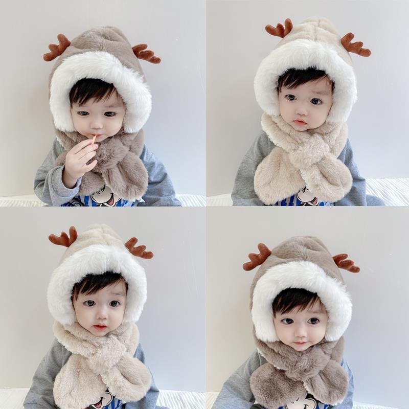 Mũ Len Kèm Khăn sừng nai Cho Bé 💚CAM KẾT CHUẨN💚Mũ lông trùm đầu liền khăn cổ giữ ấm cho bé (tuyển   ).
