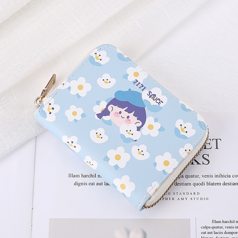Ví bóp nữ ngắn mini cầm tay đẹp màu be phong cách Hàn Quốc họa tiết hoạt hình dễ thương nhỏ gọn thời trang HANASO VN001