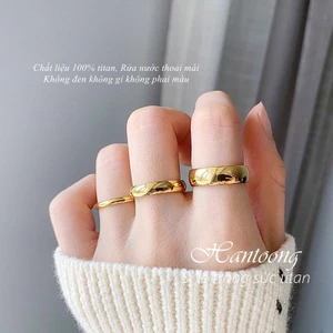 Nhẫn titan không gỉ mạ vàng 18k thiết kế trơn đơn giản bền màu
