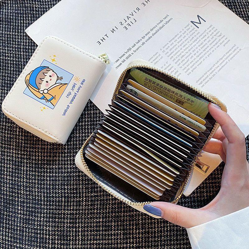Ví bóp nữ ngắn mini cầm tay đẹp màu be phong cách Hàn Quốc họa tiết hoạt hình dễ thương nhỏ gọn thời trang HANASO VN001