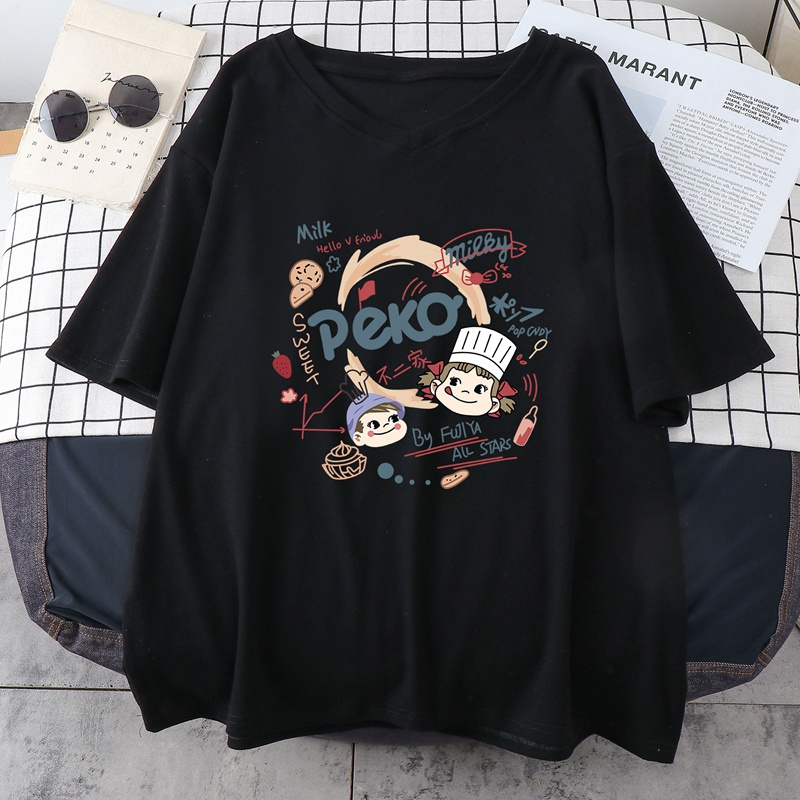 Áo Thun Tay Lỡ Nữ HappyFamily Cổ Trái Tim In Họa Tiết Các Món Bánh Xinh Xắn PEKO Cotton 100 Cao Cấp
