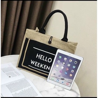 Túi cói Hello cầm tay đeo vai thời trang đi du lịch đi chơi . Túi cói đựng siu nhiều đồ tiện lợi