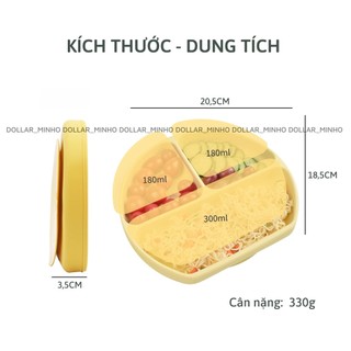 Khay ăn dặm 3 ngăn có đế hít chống đổ bằng silicon cho bé ăn dặm Dollar Minho