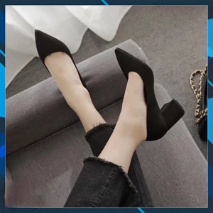 Giày cao gót 7 phân mũi nhọn Annmodels gót vuông chất liệu xi nỉ êm mềm_NAMSGXL