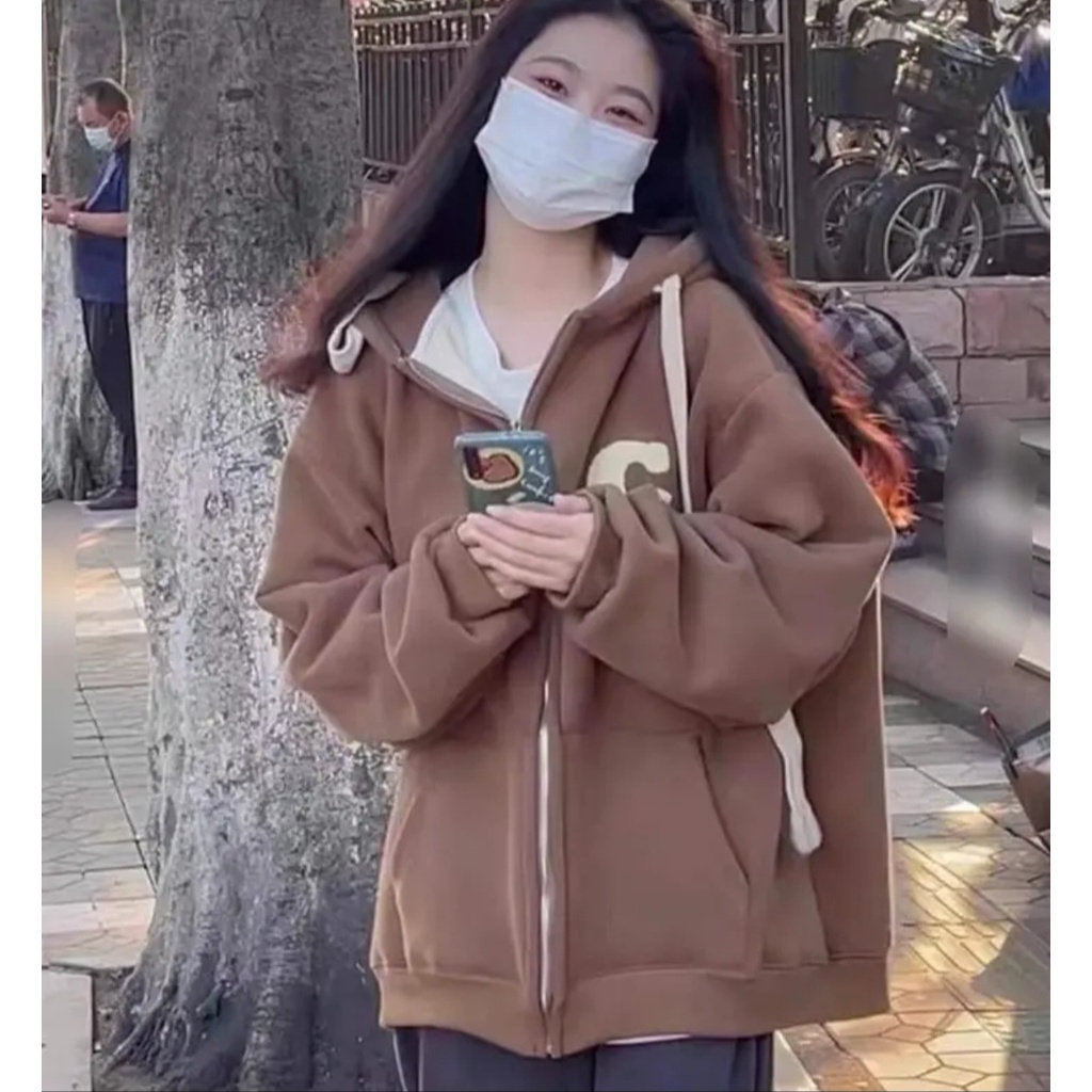 Áo khoác nỉ hoodie chữ C unisex mũ 2 lớp form rộng dày dặn