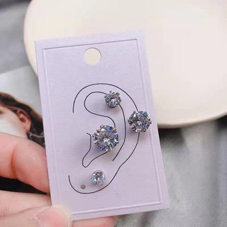 Khuyên Tai Tròn Kẹp Không Cần Xỏ Lỗ Bằng Thép Không Gỉ Đính Đá Pha Lê Tròn Unisex