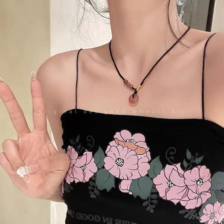 Vòng Cổ Bện Dây Màu Đen Đính Đá Pha Lê Hồng Thiết Kế Sang Trọng Thời Trang Mùa Hè Cho Nữ