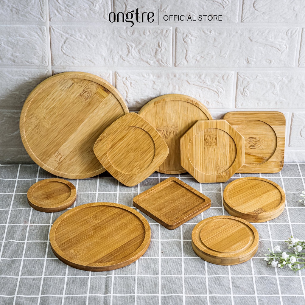 Ảnh Lót ly bằng tre, gỗ cao cấp hình tròn vuông thương hiệu ONGTRE 1