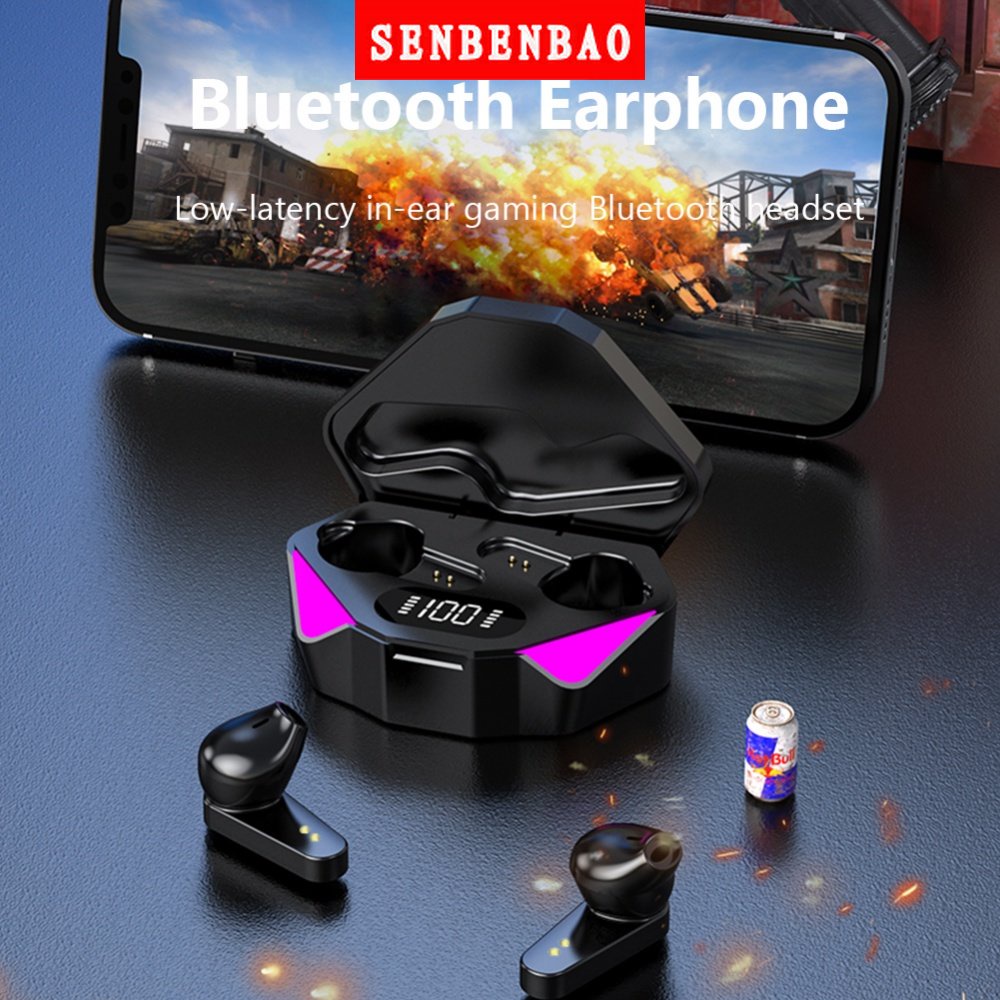 Senbenbao X15 TWS Tai nghe không dây chơi game, chống nước, khử tiếng ồn, điều khiển cảm ứng, Bluetooth cho Android