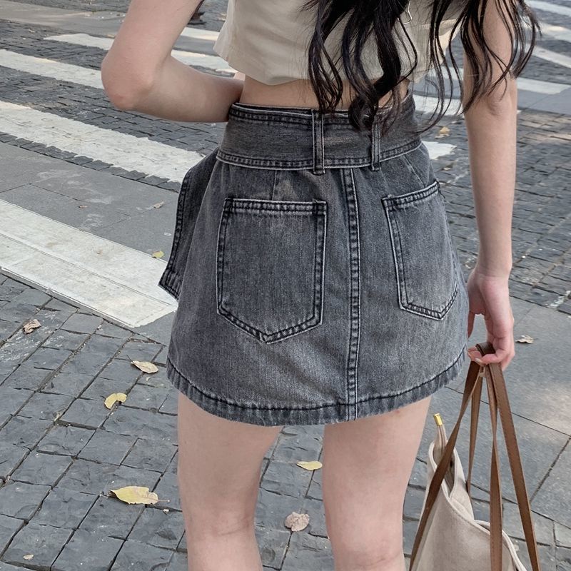 Chân Váy Bò Kèm Đai Bản To Có Quần Trong CV005 Skirt jean dáng ngắn thiết kế thắt lưng cá tính hàn quốc