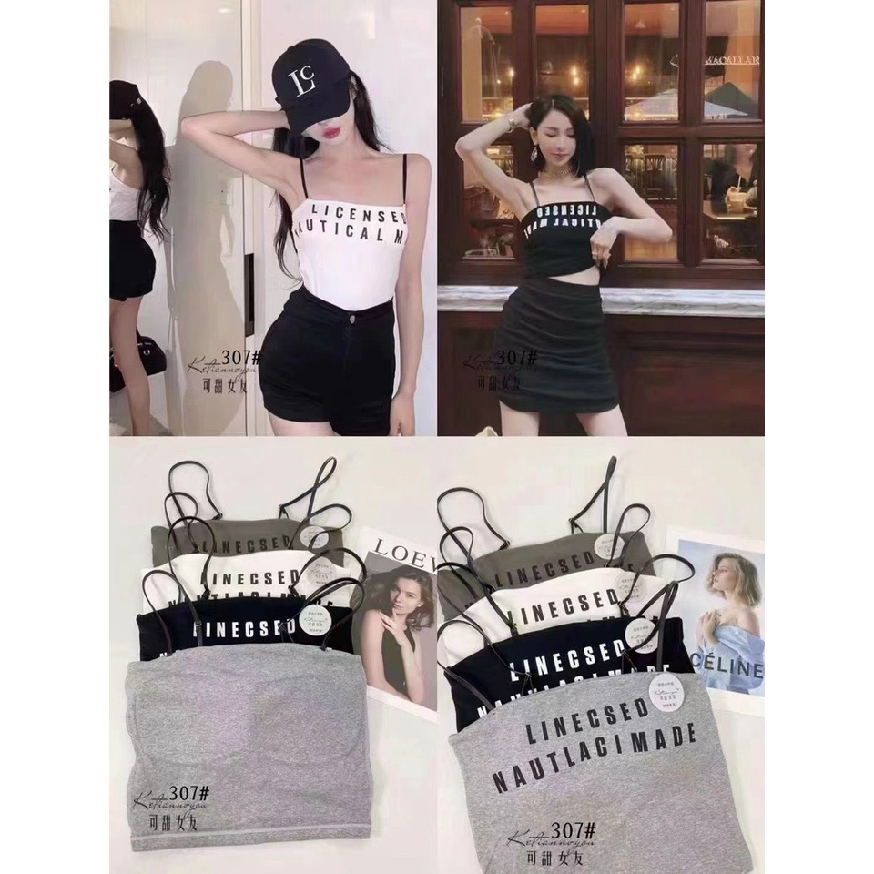 Áo bra 2 dây có đệm ngực, áo ống dáng croptop chất liệu gân thun co giãn 307