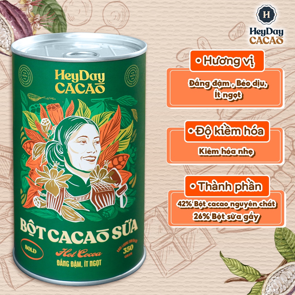 Ảnh Lon 350g - Bột cacao sữa Bold gu đắng đậm, ít ngọt – Heyday Cacao 2