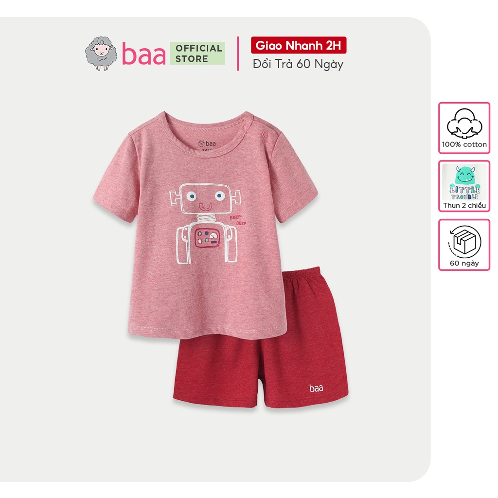 Set đồ bộ cho bé trai, bé gái in họa tiết, đồ bộ tay ngắn unisex cho bé từ 1-7 tuổi Baa Baby - BT-DB03N