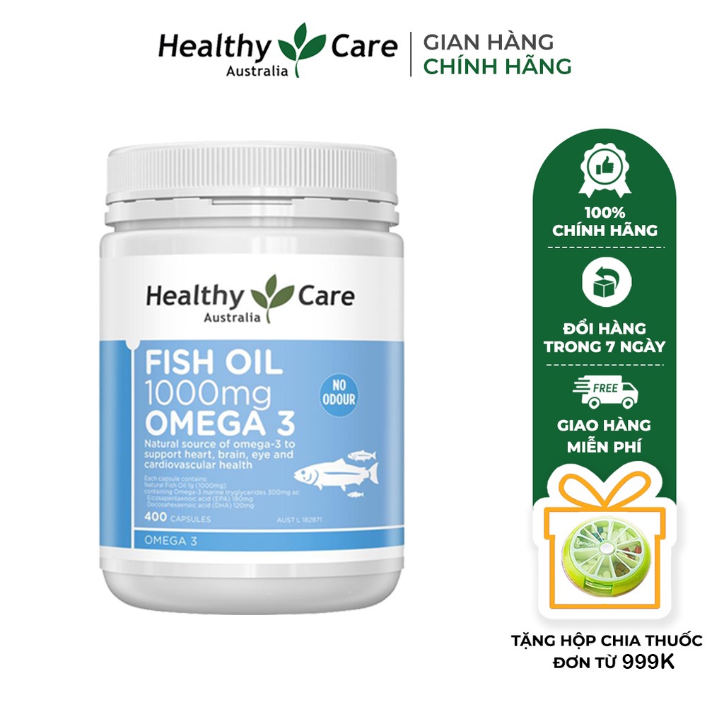Dầu Cá Omega 3 Healthy Care Fish Oil giúp bảo vệ sức khỏe tim mạch, trí não, mắt 400 viên