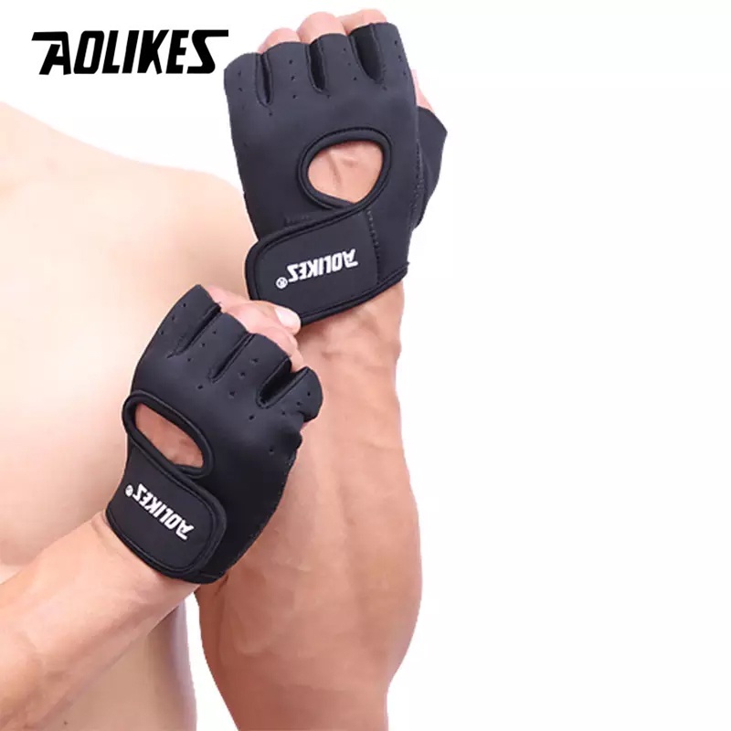 Găng tay tập gym AOLIKES A-1678 thiết kế hở ngón ôm tay chống trơn trượt sport sreathable gloves