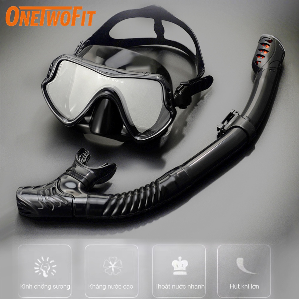 OneTwoFit kính lặn biển，mặt nạ lặn biển với ống thở chống hơi thoải mái bảo vệ mắt với mắt kính cường lực ET005001