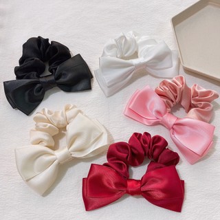 Scrunchies cột tóc nữ lụa cao cấp đính nơ xinh xắn nhiều màu