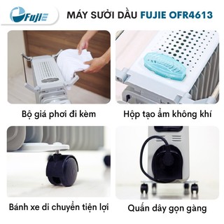 Máy sưởi dầu nhập khẩu chính hãng FujiE OFR4613 Không khô da - Không phát sáng - Không đốt oxy