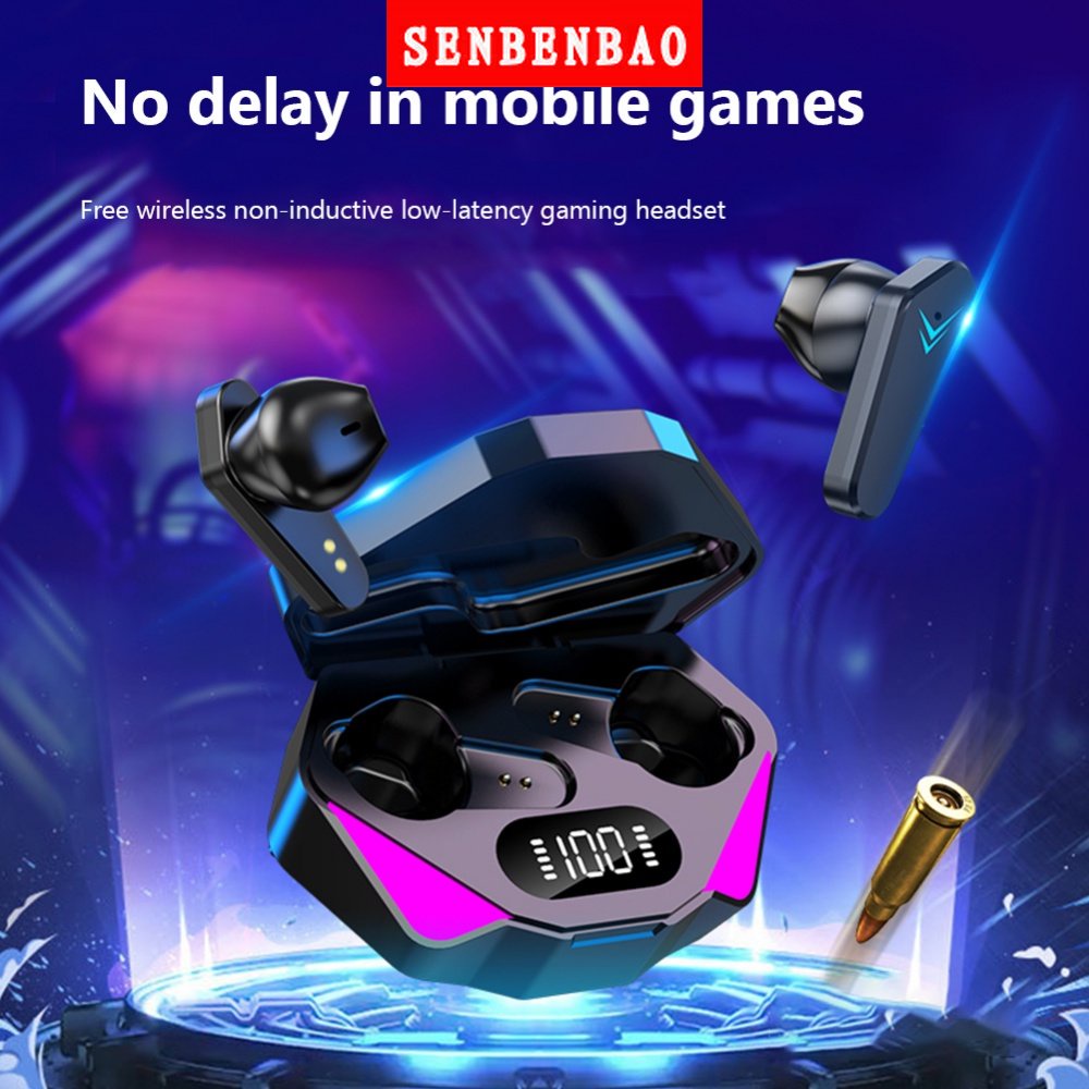 Senbenbao X15 TWS Tai nghe không dây chơi game, chống nước, khử tiếng ồn, điều khiển cảm ứng, Bluetooth cho Android