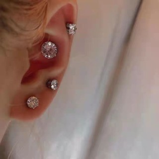 Khuyên Tai Tròn Kẹp Không Cần Xỏ Lỗ Bằng Thép Không Gỉ Đính Đá Pha Lê Tròn Unisex