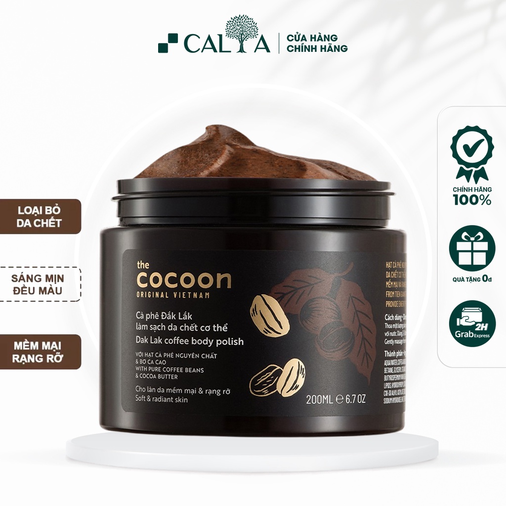Tẩy Tế Bào Chết Body Cocoon Cà Phê Đắk Lắk Giúp Cơ Thể Trắng Sáng, Mịn Màng - Cocoon Dak Lak Coffee Body Polish 200ml