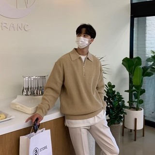 H Nửa Dây Kéo Áo Len Nam Thu Đông Phong Cách Nhật Bản Retro Cao Cấp Lười Phong Cách Ve Áo Áo Len Rời Áo Len Thường Ngày