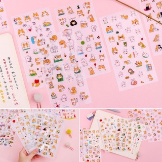 [lẻ 1 tấm] Sticker nhựa dễ thương 🐻💕 mẫu thỏ và shiba 🐰x🐶 mèo con 😻 diy, bujo, quà tặng
