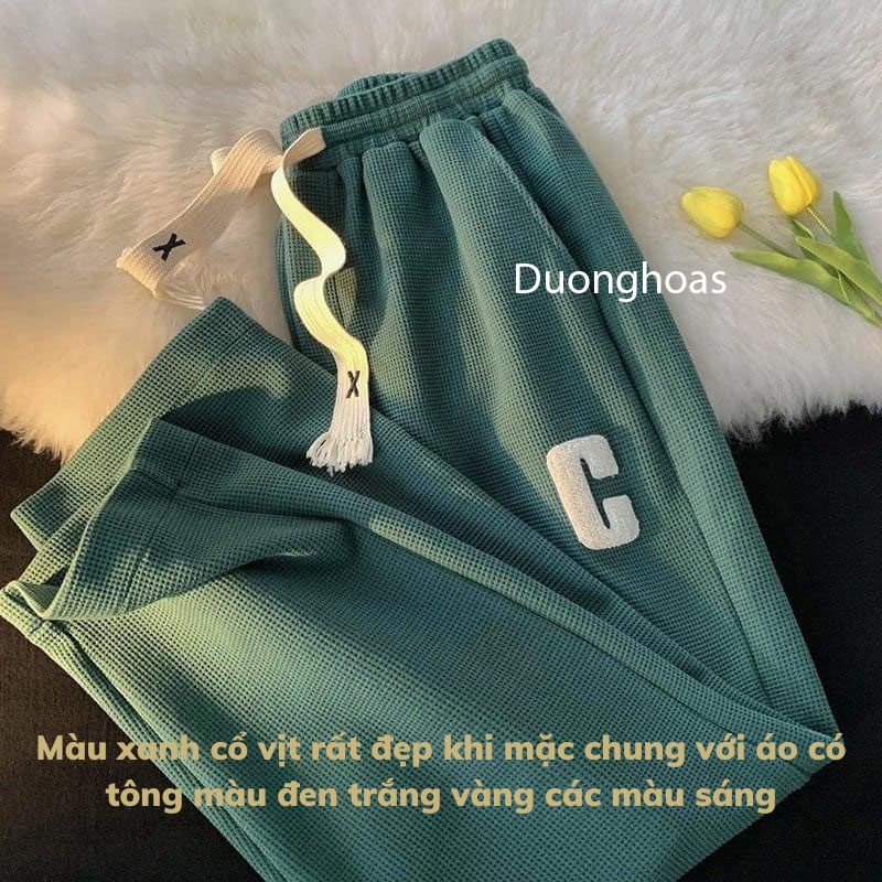 Quần Ống Rộng Suông Chất Tổ Ong Chữ C - Quần Thể Thao Unisex Dày Dặn Phong Cách Ulzzang