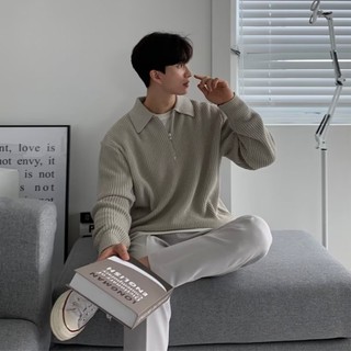 H Nửa Dây Kéo Áo Len Nam Thu Đông Phong Cách Nhật Bản Retro Cao Cấp Lười Phong Cách Ve Áo Áo Len Rời Áo Len Thường Ngày