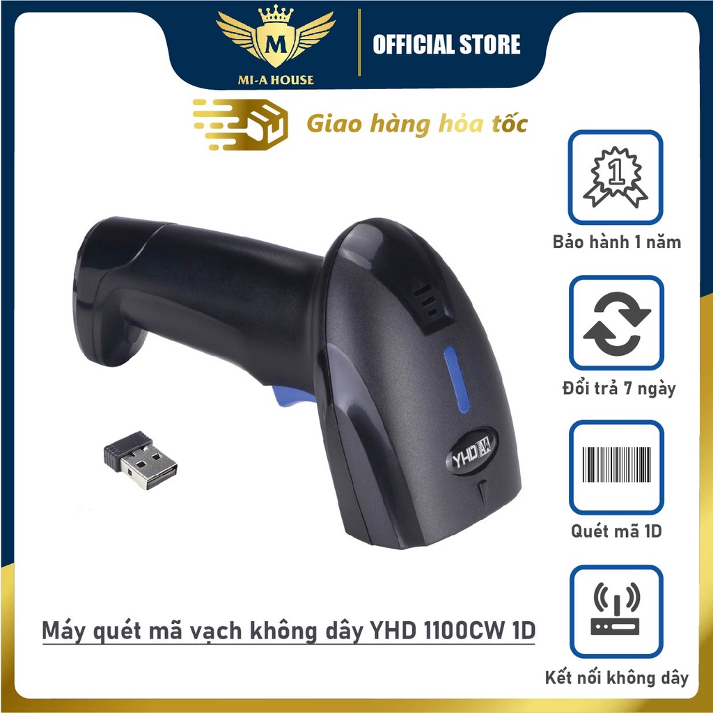 Máy quét mã vạch không dây 1D YHD 1100CW - Máy Scan mã vạch kết nối đầu ...