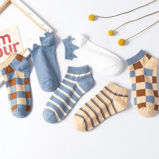 Set 5 Đôi Tất Nữ Cotton Phối Kẻ Caro..