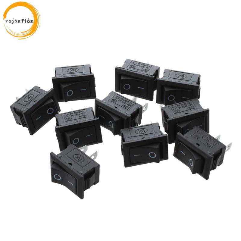 10 Chiếc SPST Mini Đen 2 Pin Rocker Switch AC 125V 10A 250V 6A