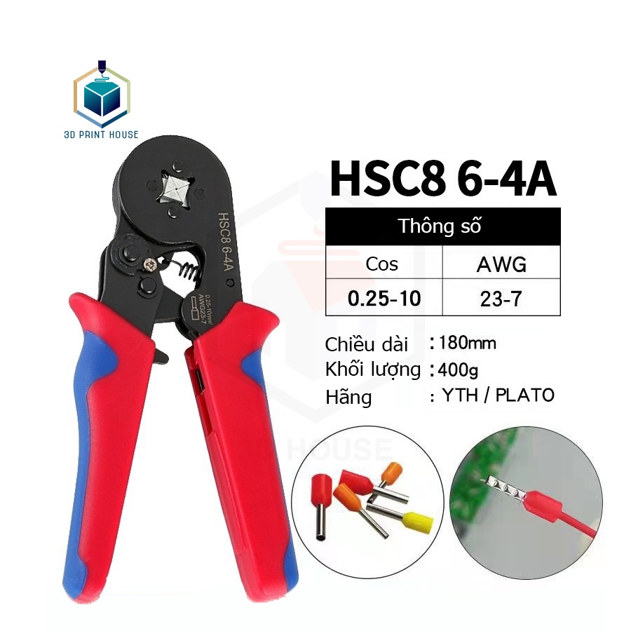 Kềm Bấm Cos Pin - Cos Tròn HSC8 0.25-10mm 23-7AWG Loại Tốt | Shopee ...