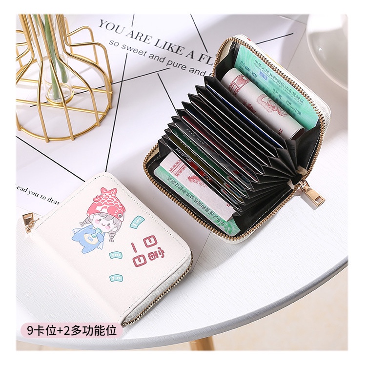 Ví bóp nữ ngắn mini cầm tay đẹp màu be phong cách Hàn Quốc họa tiết hoạt hình dễ thương nhỏ gọn thời trang HANASO VN001