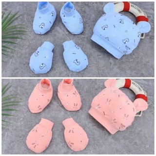 set mũ bao tay bao chân cho bé sơ sinh đến 3 tháng 100% cotton đẹp - nón vớ trẻ em